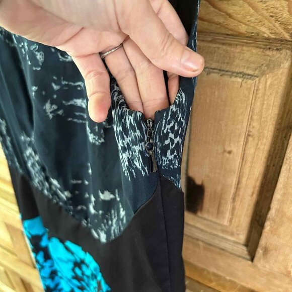 Leifsdottir Anthropologie Silk Mini Sheath Dress Blue Black Floral Womens Size 0 - Picture 5 of 11